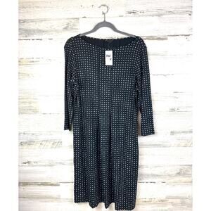 J Jill Wearever Womens M Black white 3/4 Sleeve Jersey Knit Shift Midi Dress NEW